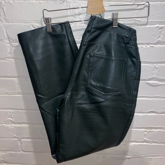 Dark Green Leather Pants - Picture 1 of 3